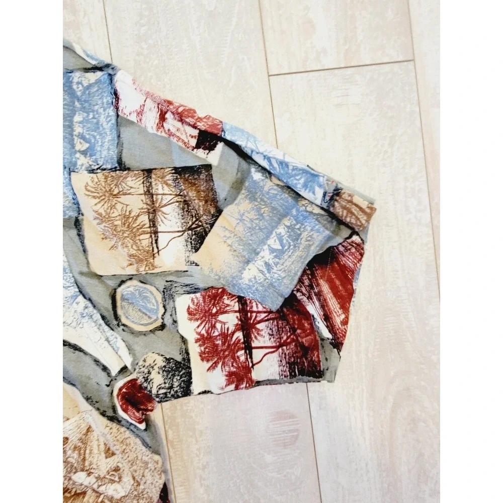 Greg‎ Norman L Hawaiian Shirt Men Short Sleeve Button Down Colorful Linen Blend
